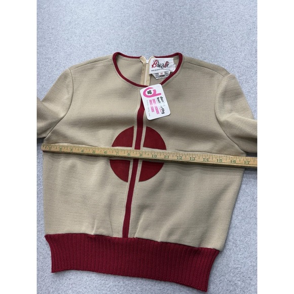Vintage Bakalli 2pc Dress & Sweater Set Womens 10 Mod Geometric Red Beige - Picture 10 of 16